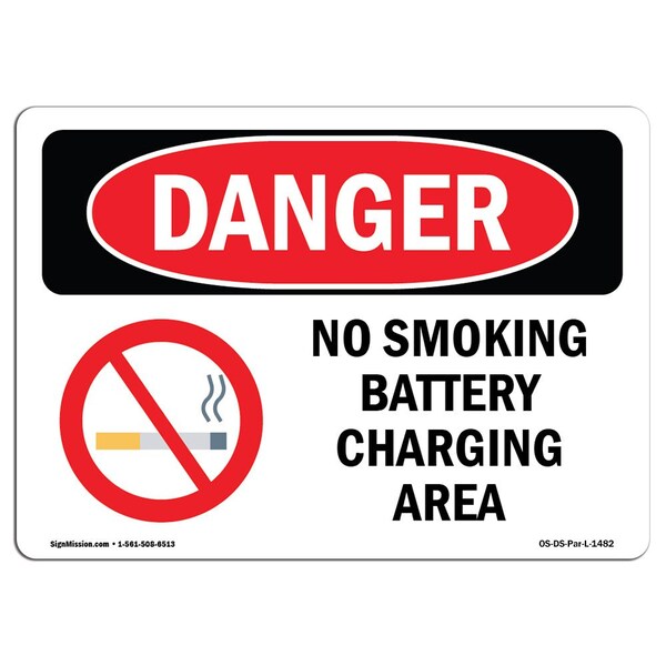 Signmission OSHA, No Smoking Battery Charging Area, 10in X 7in Alum, 7" W, 10" L, Landscape, OS-DS-A-710-L-1482 OS-DS-A-710-L-1482 - main